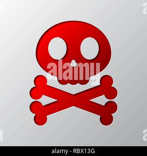 Paper art of the red skull and crossbones isolated. Vector illustration. Skull and crossbones is cut from paper. Stock Vector