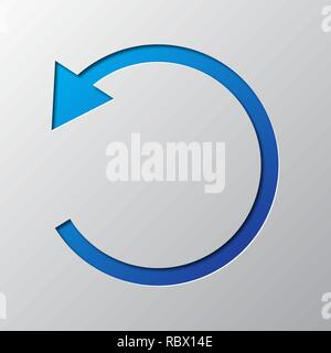 Paper art of the blue round arrow sign isolated. Vector illustration. Refresh icon is cut from paper. Stock Vector