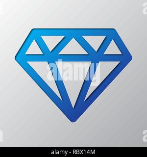 Paper art of the blue diamond isolated. Vector illustration. Diamond icon is cut from paper. Stock Vector