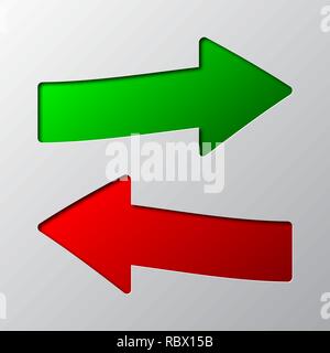 Paper art of the red and green arrows isolated. Vector illustration. Arrows is cut from paper. Stock Vector