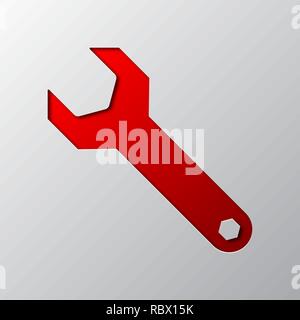 Paper art of the red wrench isolated. Vector illustration. Wrench icon is cut from paper. Stock Vector