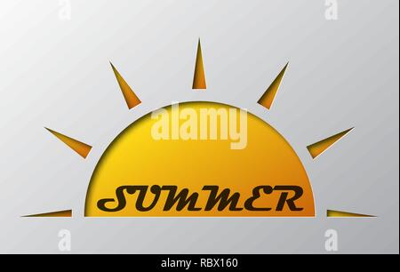 Paper art of the summer sun with lettering, isolated. Vector illustration. Summer sun banner is cut from paper. Stock Vector