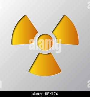 Paper art of yellow radiation symbol, isolated. Vector illustration. Radiation symbol is cut from paper. Stock Vector