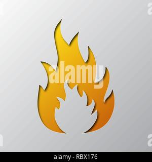 Paper art of the yellow fire isolated. Vector illustration. Flame is cut from paper. Stock Vector