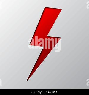 Paper art of the red lightning isolated. Vector illustration. Lightning is cut from paper. Stock Vector