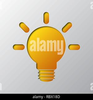 Paper art of the yellow light bulb isolated. Vector illustration. Light bulb is cut from paper. Stock Vector