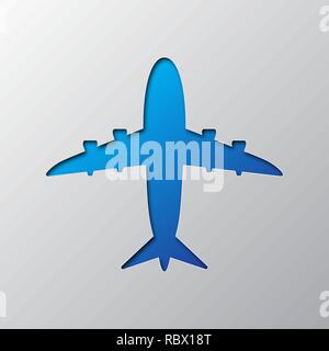 Paper art of the blue aircraft isolated. Vector illustration. Aircraft icon is cut from paper. Stock Vector