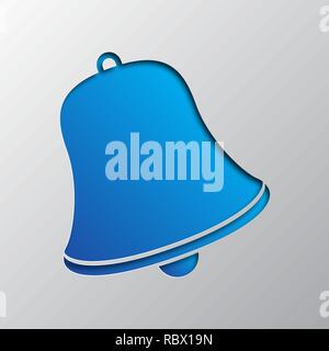 Paper art of the blue bell symbol isolated. Vector illustration. Bell icon is cut from paper. Stock Vector