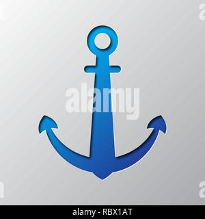 Paper art of the blue anchor isolated. Vector illustration. Anchor icon is cut from paper. Stock Vector