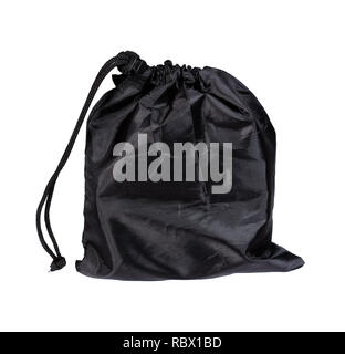 Drawstring pack template classic black isolated on white with clipping path. Stock Photo