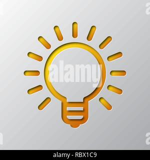 Paper art of the yellow light bulb isolated. Vector illustration. Light bulb is cut from paper. Stock Vector