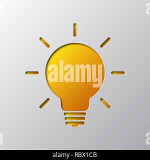 Paper art of the yellow light bulb isolated. Vector illustration. Light bulb is cut from paper. Stock Vector