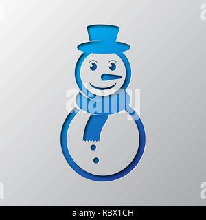 Paper art of the blue snowman isolated. Vector illustration. Snowman icon is cut from paper. Stock Vector