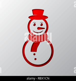 Paper art of the red snowman isolated. Vector illustration. Snowman icon is cut from paper. Stock Vector