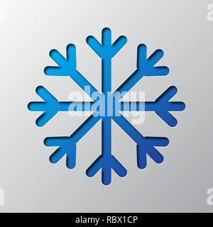 Paper art of the blue snowflake isolated. Vector illustration. Snowflake icon is cut from paper. Stock Vector