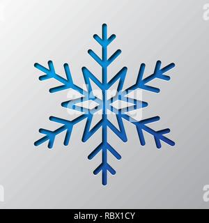 Paper art of the blue snowflake isolated. Vector illustration. Snowflake icon is cut from paper. Stock Vector