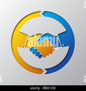 Paper art of the handshake isolated. Vector illustration. Handshake icon is cut from paper. Stock Vector