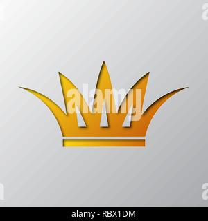 Paper art of the yellow crown sign isolated. Vector illustration. Crown icon is cut from paper. Stock Vector