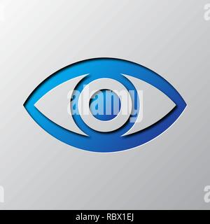 Paper art of the blue eye isolated. Vector illustration. Eye icon is cut from paper. Stock Vector