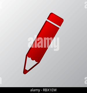 Paper art of the red pencil symbol isolated. Vector illustration. Pencil icon is cut from paper. Stock Vector