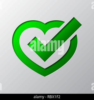 Paper art of the green check mark isolated. Vector illustration. Approved symbol is cut from paper. Stock Vector