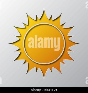 Paper art of the yellow sun isolated. Vector illustration. Sun icon is cut from paper. Stock Vector