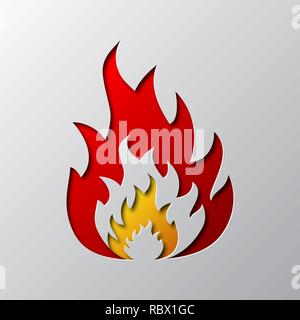 Paper art of the red fire isolated. Vector illustration. Flame is cut from paper. Stock Vector