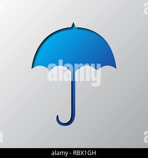 Bright blue umbrella out of paper. Vector illustration. Umbrella is cut from paper. Umbrella icon with shadow. Stock Vector