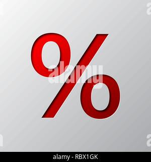 Paper art of the red percent sign isolated. Vector illustration. Percent icon is cut from paper. Stock Vector