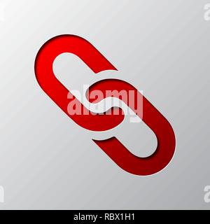 Paper art of the red chain link icon, isolated. Vector illustration. Chain link icon is cut from paper. Stock Vector