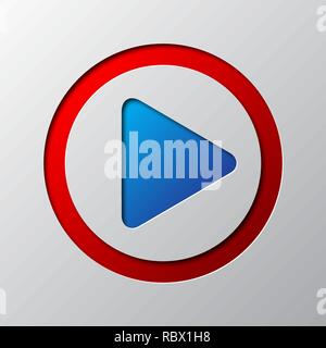 Paper art of the blue play button isolated. Vector illustration. Play icon is cut from paper. Stock Vector