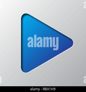 Paper art of the blue play button isolated. Vector illustration. Play icon is cut from paper. Stock Vector