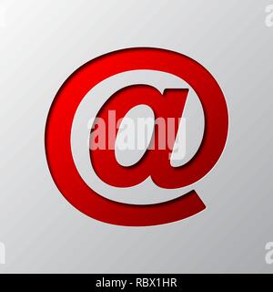 Paper art of the red e mail symbol isolated. Vector illustration. E Mail icon and shield is cut from paper. Stock Vector