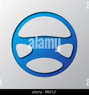 Paper art of the blue steering wheel isolated. Vector illustration. Steering wheel icon is cut from paper. Stock Vector