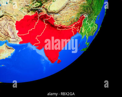 SAARC memeber states on planet Earth with country borders and highly detailed planet surface. 3D illustration. Elements of this image furnished by NAS Stock Photo