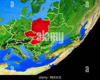 Visegrad Group on planet Earth with country borders and highly detailed planet surface. 3D illustration. Elements of this image furnished by NASA. Stock Photo