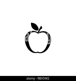 Apple line icon in black. Fresh apple with leaf symbol in flat style isolated on white background. Simple outline apple vector abstract icon for web s Stock Vector