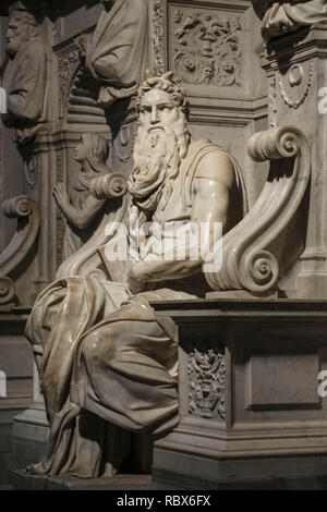 ROME, ITALY- JULY 11, 2017: One of the most famous sculptures in the world - Moses by Michelangelo, located in San Pietro in Vincoli basilica. Rome, I Stock Photo