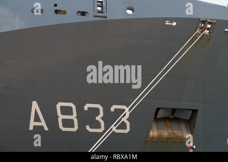 ROTTERDAM, NETHERLANDS - SEPTEMBER 3, 2017: Detail of the Karel Doorman, a dutch multi-function support ship for amphibious operations of the Royal Ne Stock Photo