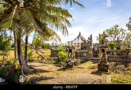 Balinese plains of rice fields and local temple, Indonesia Stock Photo