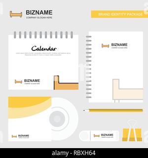 Bed Logo, Calendar Template, CD Cover, Diary and USB Brand Stationary Package Design Vector Template Stock Vector