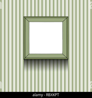 3d illustration rendering of blank square green picture frame on green striped wallpaper background Stock Photo