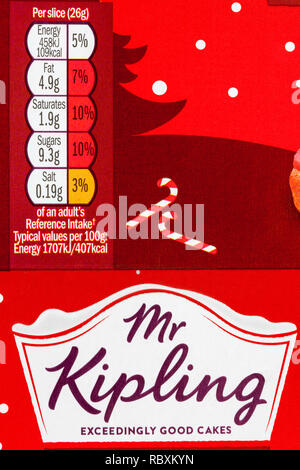 GDA nutritional information, reference intake RI, traffic lights system on packet of Mr Kipling 8 raspberry & vanilla candy cane slices Stock Photo