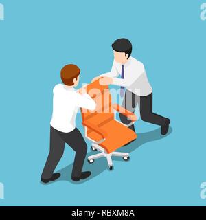Flat 3d isometric two business people fighting over for ceo chair. Business competition concept. Stock Vector