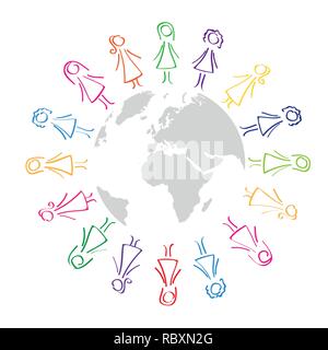 colorful womans group around the world vector illustration EPS10 Stock Vector