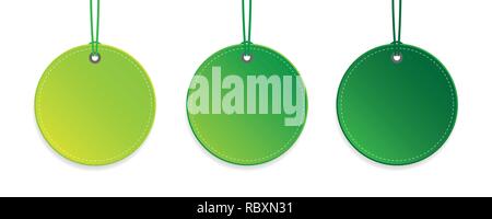 set of three green hanging tags isolated vector illustration EPS10 Stock Vector