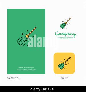 Broom Company Logo App Icon and Splash Page Design. Creative Business App Design Elements Stock Vector