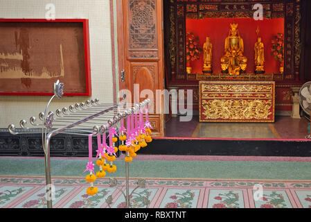 offerings in Wat Mangkon Kamalawat temple during Chinese New Year Celebrations in Bangkok, Thailand Stock Photo