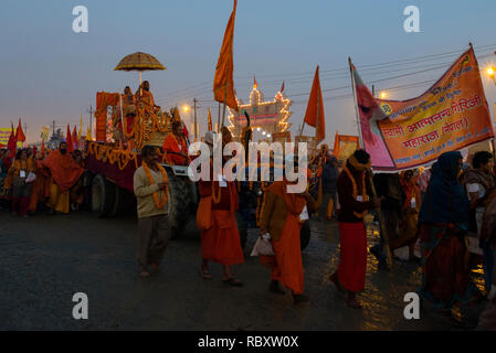 Holy men of different sects take out processions during Kumbh mela. Stock Photo