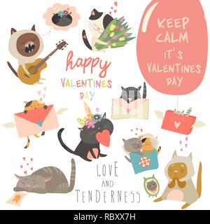 Set of vector cartoon characters cats in love theme Stock Vector